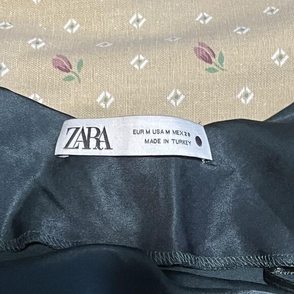 Zara Dress Womens Medium Dark Green Satin Slip Cowl Neck Spaghetti Maxi Evening - Picture 2 of 7